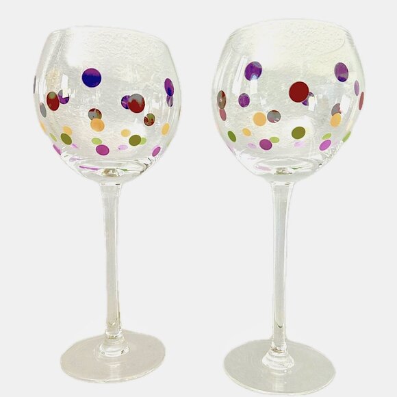 Pampered Chef Dots Collection Wine Glasses ~ 3 Balloon Goblets Discontinued EUC - Picture 5 of 8